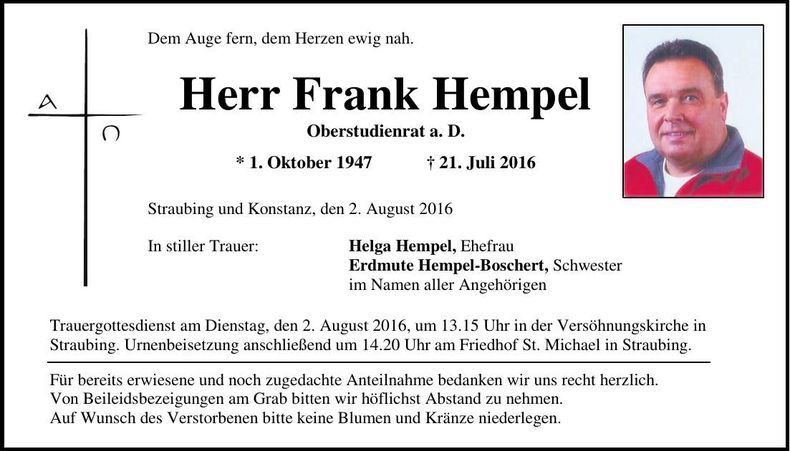 Traueranzeige Frank Hempel