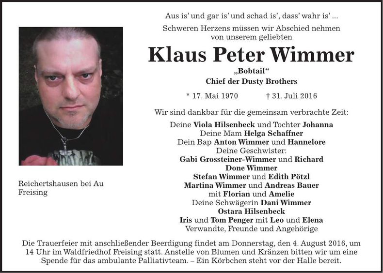Traueranzeige Klaus Peter Wimmer