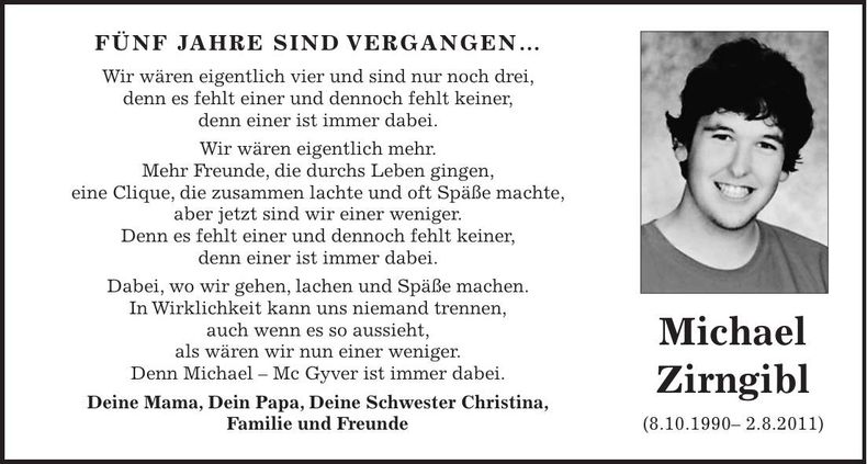 Traueranzeige Michael Zirngibl