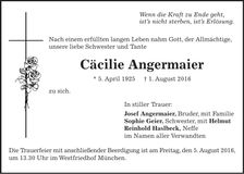 Traueranzeige Cäcilie Angermaier