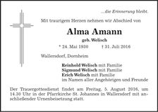Traueranzeige Alma Amann