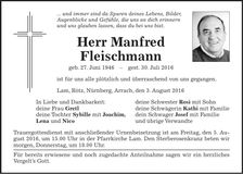 Traueranzeige Manfred Fleischmann