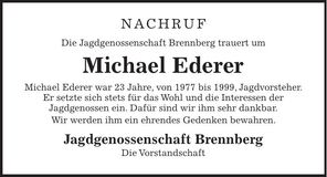 Traueranzeige Michael Ederer