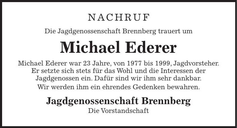 Traueranzeige Michael Ederer