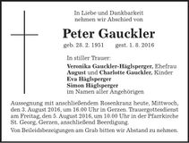 Traueranzeige Peter Gauckler