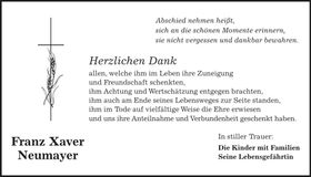Traueranzeige Franz Xaver Neumayer
