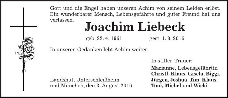 Traueranzeige Joachim Liebeck