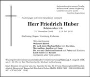 Traueranzeige Friedrich Huber