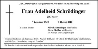 Traueranzeige Adelheid Schrödinger