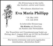 Traueranzeige Eva Maria Phillipp
