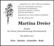 Traueranzeige Martina Dreier