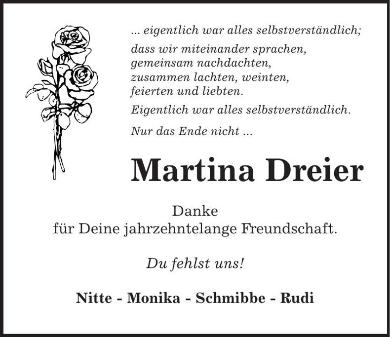 Traueranzeige Martina Dreier