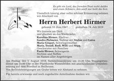 Traueranzeige Herbert Hirmer