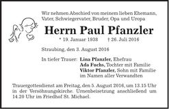 Traueranzeige Paul Pfanzler