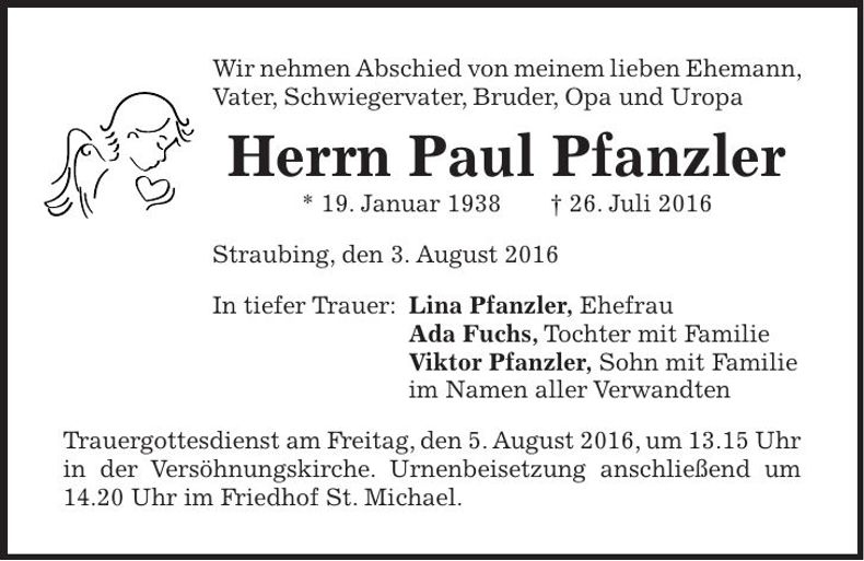 Traueranzeige Paul Pfanzler