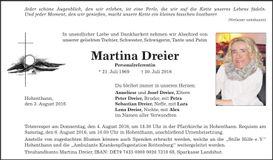 Traueranzeige Martina Dreier