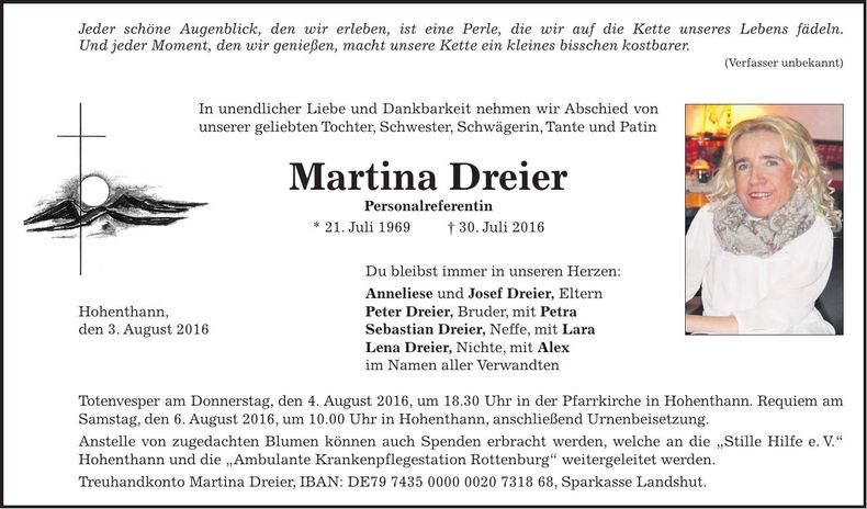 Traueranzeige Martina Dreier