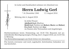 Traueranzeige Ludwig Gerl