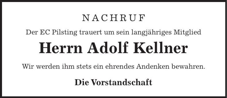 Traueranzeige Adolf Kellner