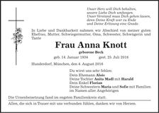 Traueranzeige Anna Knott