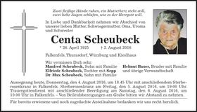 Traueranzeige Centa Scheubeck