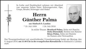Traueranzeige Günther Palma