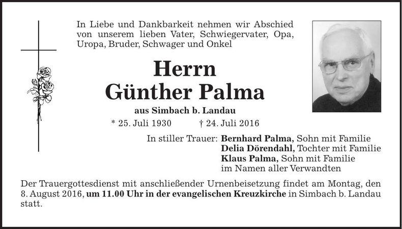 Traueranzeige Günther Palma