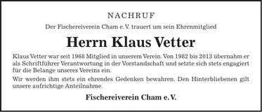 Traueranzeige Klaus Vetter