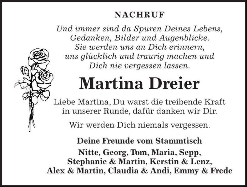 Traueranzeige Martina Dreier