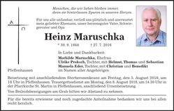 Traueranzeige Heinz Maruschka
