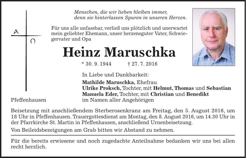 Traueranzeige Heinz Maruschka