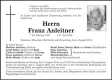 Traueranzeige Franz Anleitner