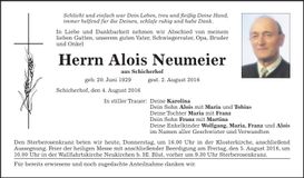 Traueranzeige Alois Neumeier