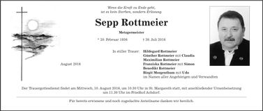 Traueranzeige Sepp Rottmeier