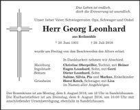 Traueranzeige Georg Leonhard