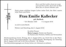 Traueranzeige Emilie Kaßecker