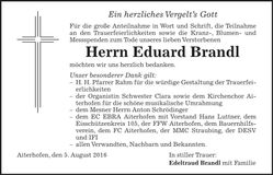 Traueranzeige Eduard Brandl