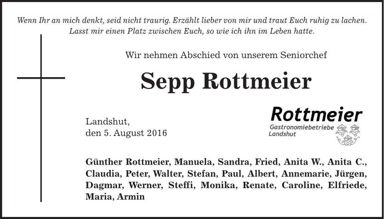 Traueranzeige Sepp Rottmeier