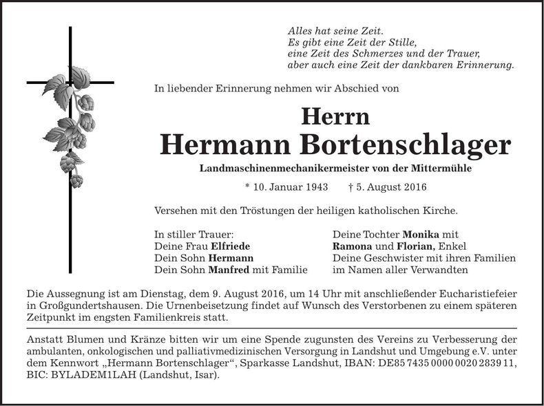 Traueranzeige Hermann Bortenschlager