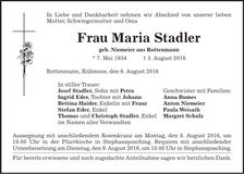 Traueranzeige Maria Stadler