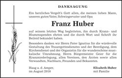 Traueranzeige Franz Huber