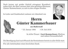 Traueranzeige Günter Kammerbauer