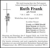 Traueranzeige Ruth Frank