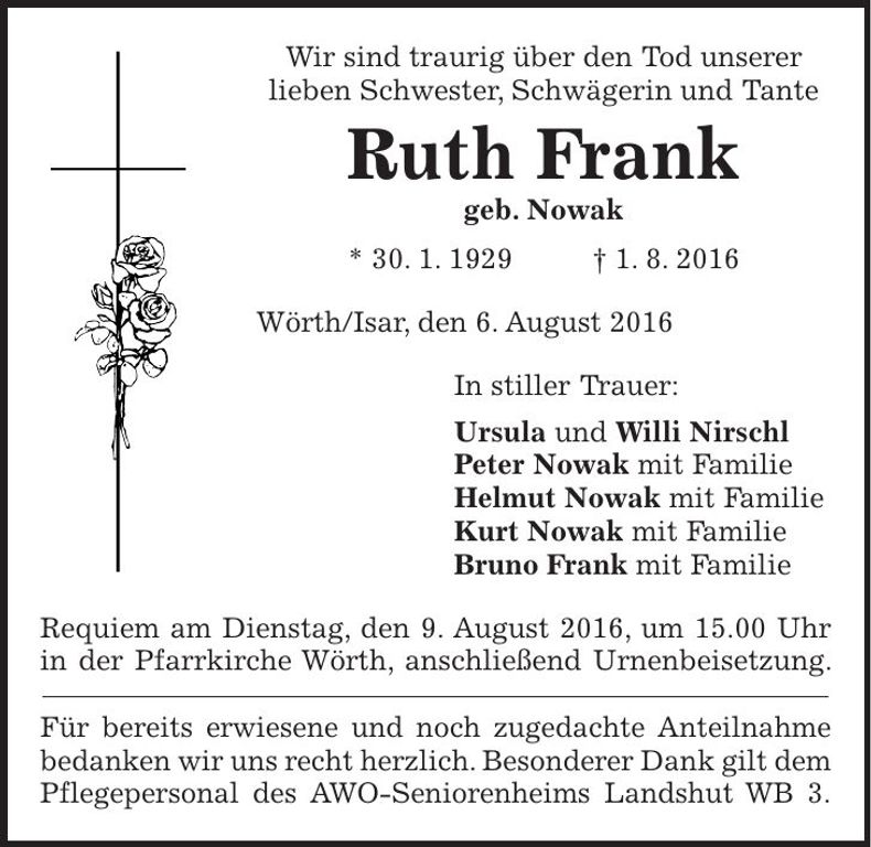 Traueranzeige Ruth Frank