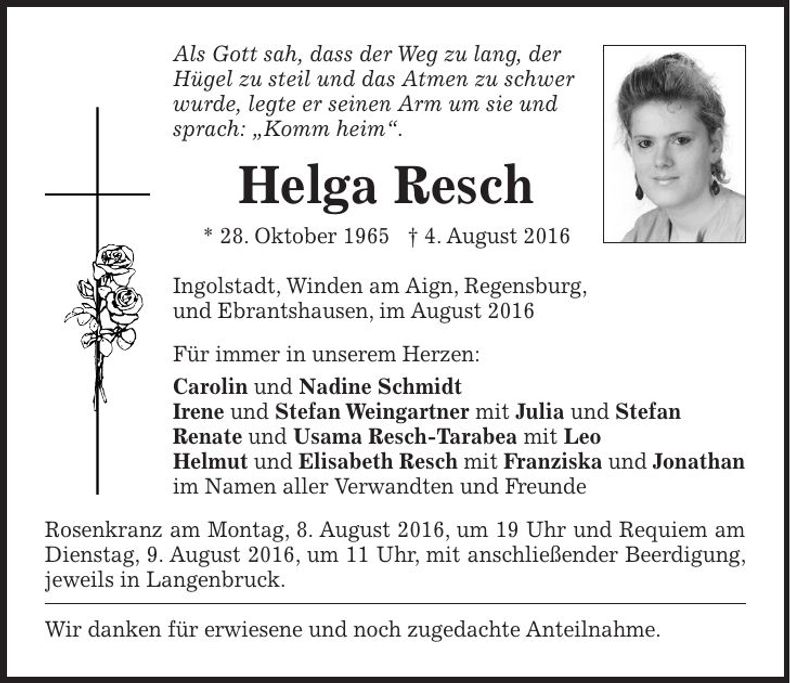 Traueranzeige Helga Resch