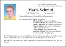 Traueranzeige Maria Schmid