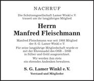 Traueranzeige Manfred Fleischmann