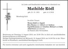 Traueranzeige Mathilde Rödl