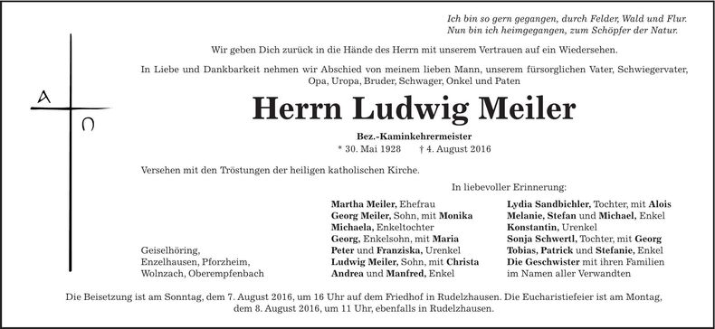 Traueranzeige Ludwig Meiler