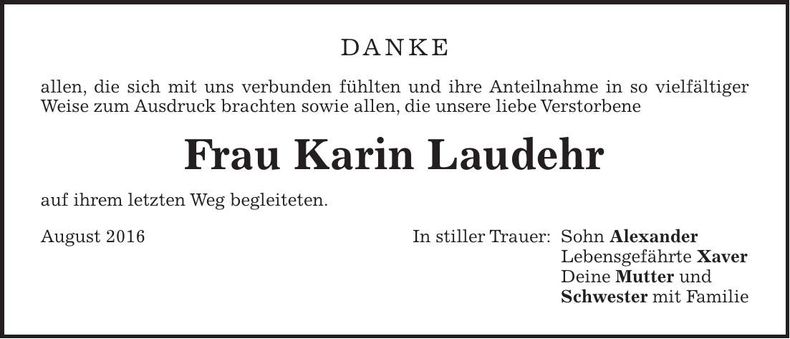 Traueranzeige Karin Laudehr